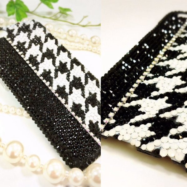 画像3: 千鳥格子柄           【スマホ iPhone全機種対応】ケース スワロフスキ-  (3)