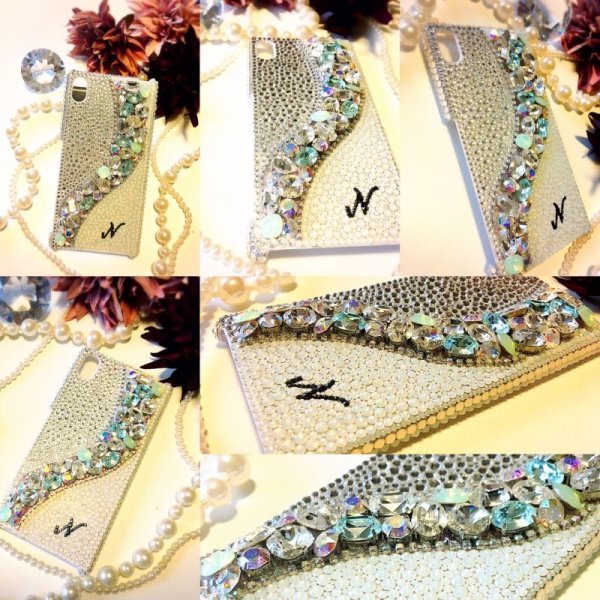 画像2: ビジュー ホワイト&クリスタル スマホカバー (2)