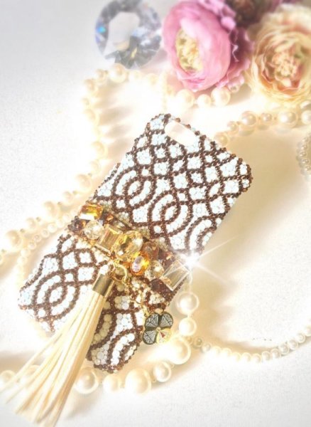 画像5: アリアドネの秘宝(Ariadne’s Treasure)モロッカン柄 セピア色ビジュースマホカバー 全機種対応 (5)