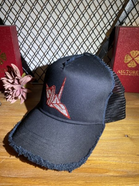 画像2: 折り鶴 クリスタル・レッド ダメージキャップ フリーサイズ (2)