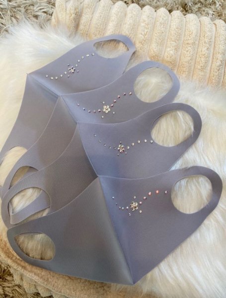 画像2: ポイントお花デコマスク グレー ウレタン素材 (2)