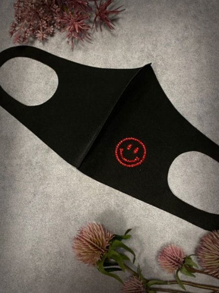 画像2: スマイル(大) レッド スワロフスキーデコマスク  (2)