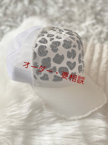 画像2: ヒョウ柄デコ　ホワイトダメージキャップ (2)